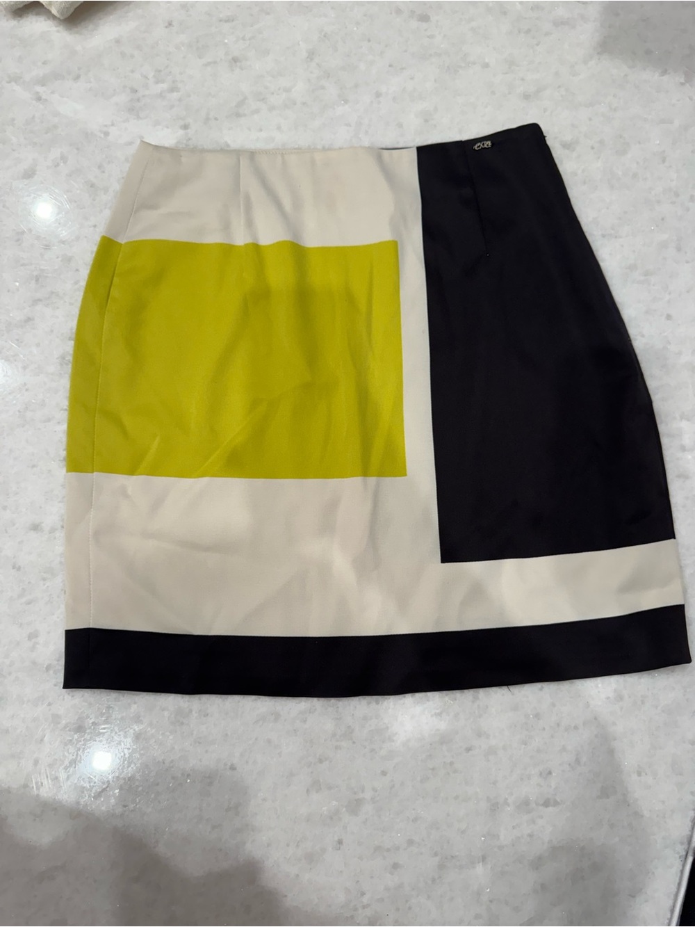 Colorblock Mini Skirt in Black, Cream & Chartreuse